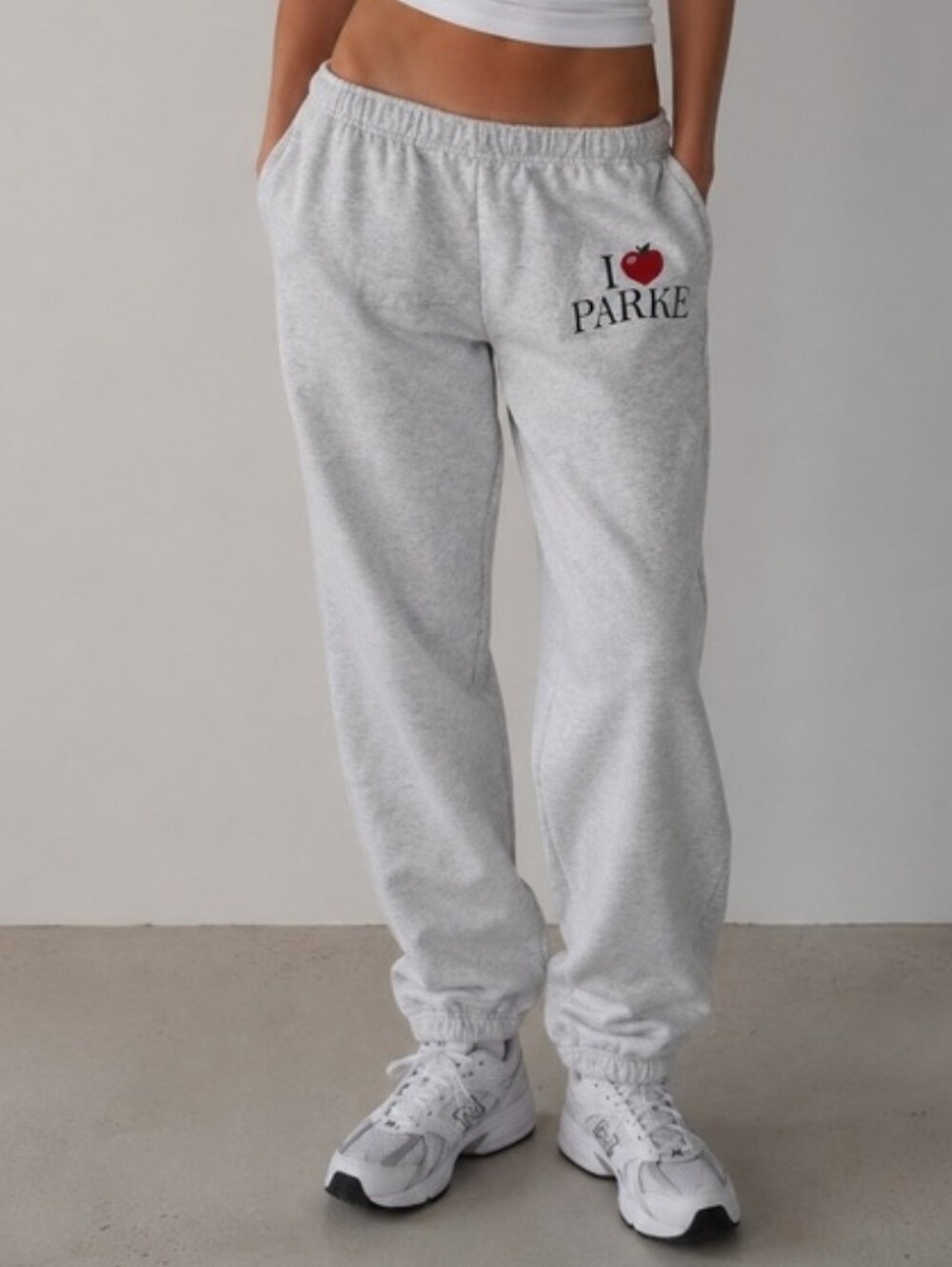 *Rare PARKE I Heart Apple Love NYC Sweatpants Heather Light Gray Streetwear